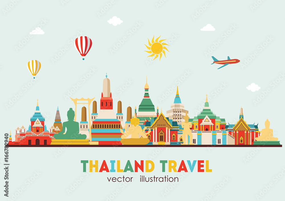 Obraz premium Thailand detailed skyline. Vector illustration