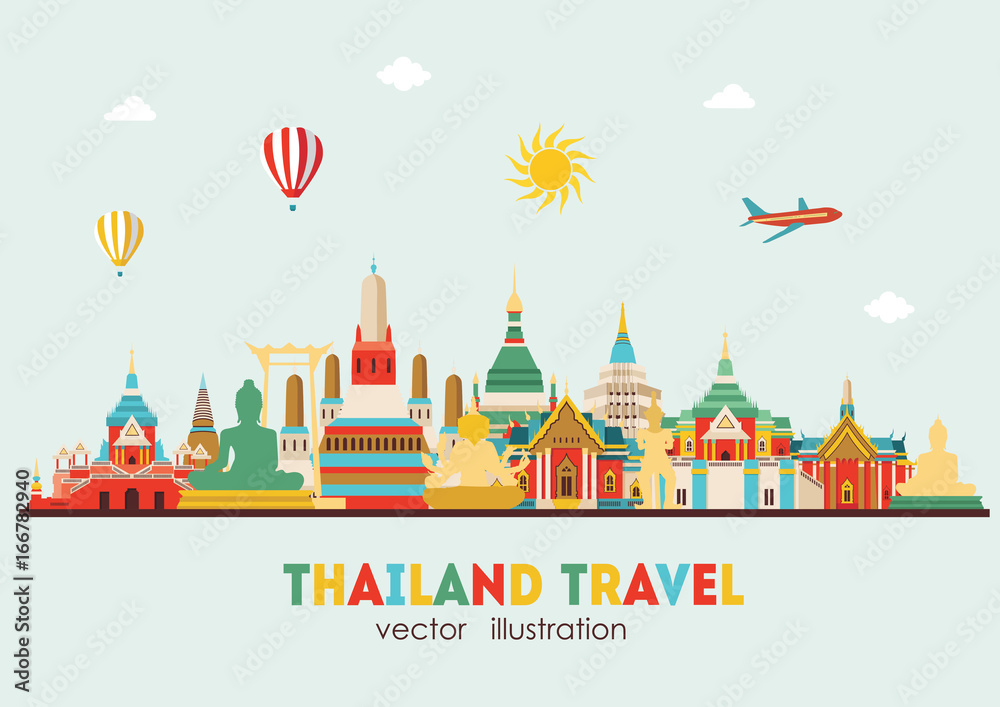 Naklejka premium Thailand detailed skyline. Vector illustration
