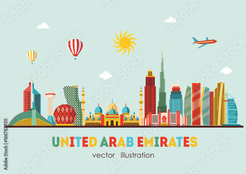 United Arab Emirates skyline detailed silhouette. Vector illustration