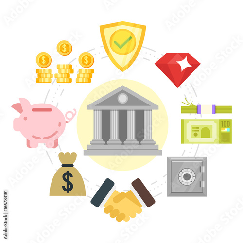 flat style illustration of a banking system. 