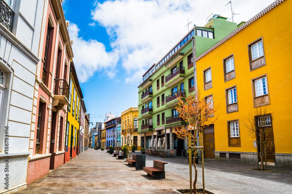 City street view in La Laguna town on Tenerife, Canary Islands. Spain.