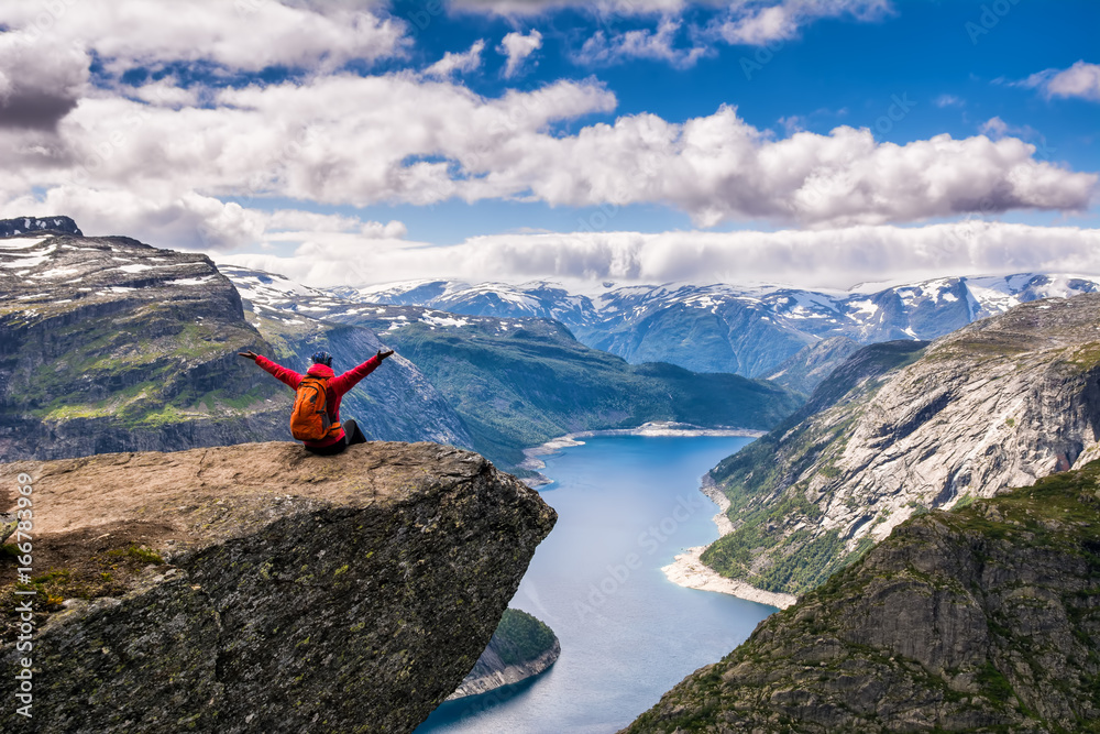 Amazing nature view on the way to Trolltunga. Location: Scandinavian Mountains, Norway, Stavanger. Artistic picture. Beauty world. The feeling of complete freedom