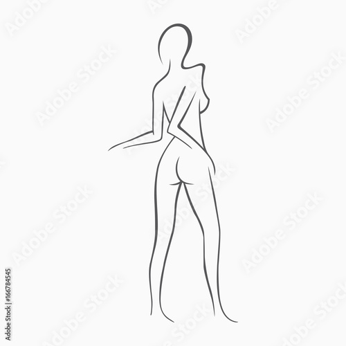 Sexy fitness naked girl with a chic figure. Intimate sexy lady  model in a pose. Lovely  ass bikini zone. Drawn graphics for design  Abstraction background