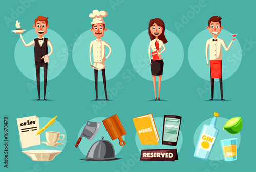 Restaurant team. Cartoon vector illustration.