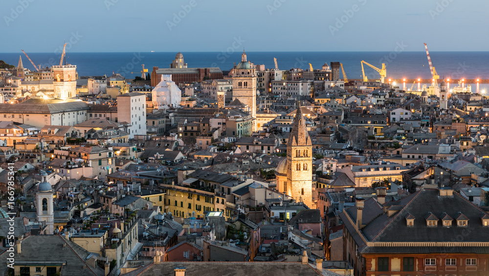 Evening view of the downtown of Genoa