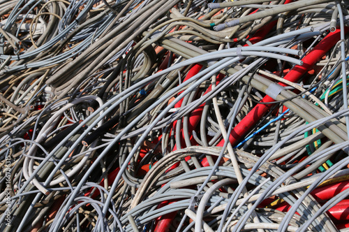 background of many abandoned electrical wires in a recyclable ma
