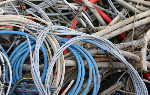 copper cables with plastic insulation in the dump of polluting a