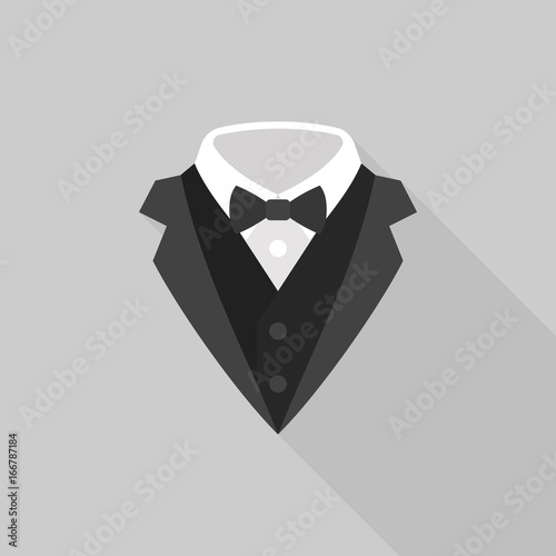 tuxedo with bow tie icon, flat design with long shadow