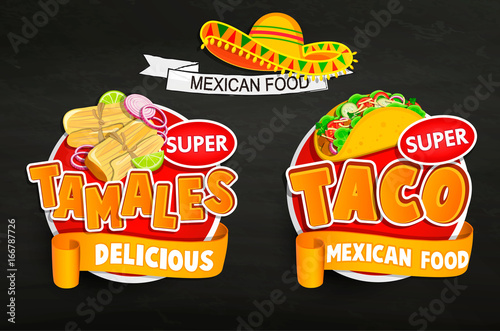 Set od traditional Mexican food logos, emblems.