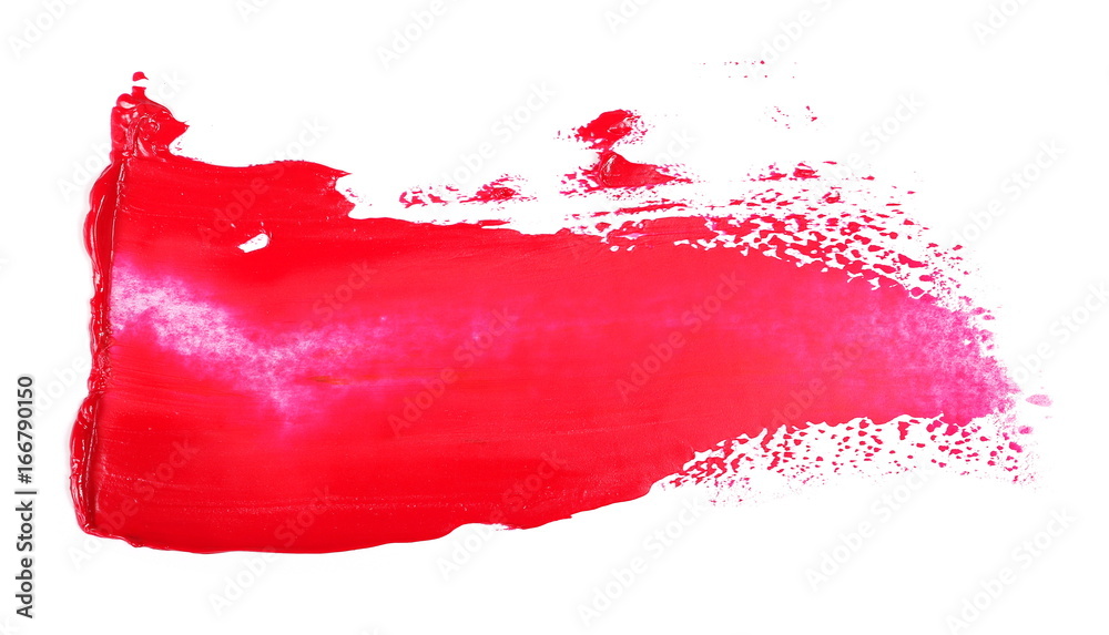 Red grunge brush strokes oil paint isolated on white background