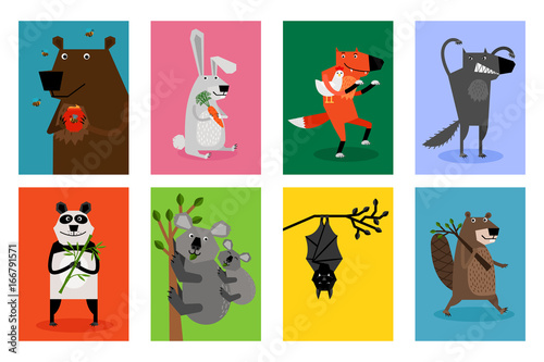 Collection of labels with different forest animals