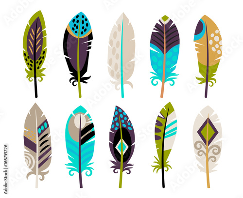 Set of colored bird feathers  © ianakauri