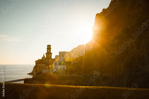 View of a fishing village at sunset, Amalfi