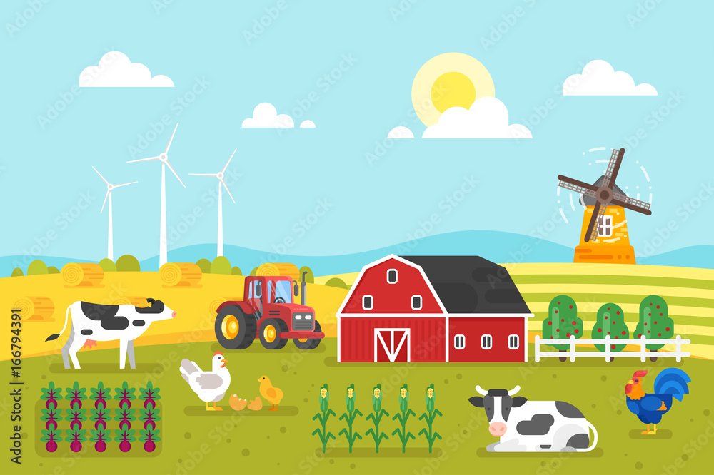farm with cows and chicken. farm with cows and chicken.