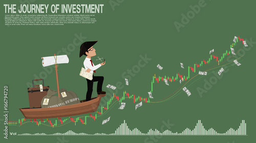 Investor is travelling on the stock chart wave. He's searching for the opportunity of investment
