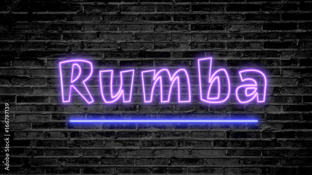 Obraz premium Rumba neon sign on dark brick wall - background image