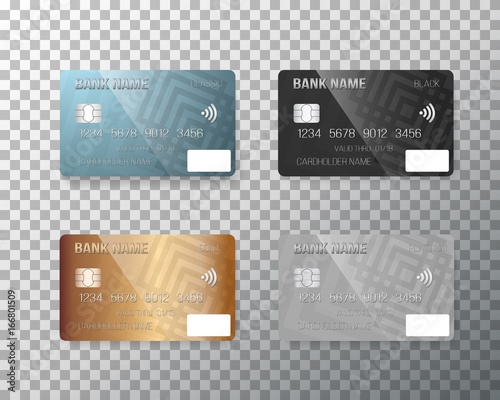 Illustration of Vector Credit Card Set. Realistic Bank Cards Isolated on Transparent Background