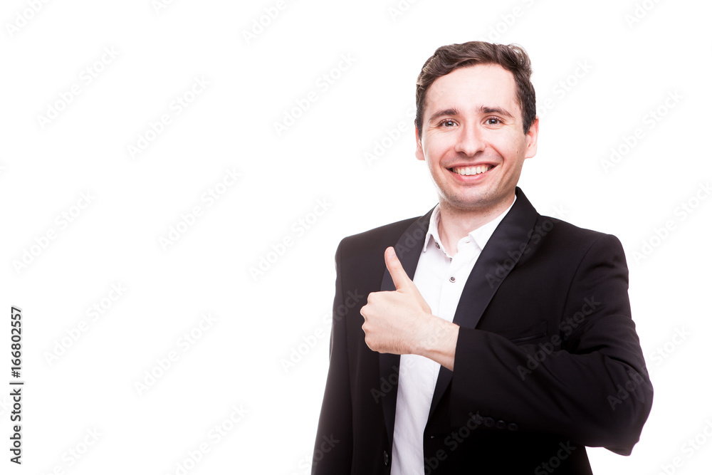 Confident smiling businessman in formal wear isolated over white background in studio photo Confident smiling businessman in formal wear isolated over white background in studio photo