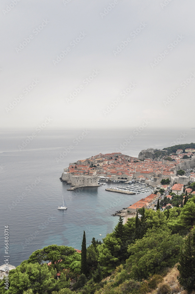 Aerial view of old city of Dubrovnik in Croatia