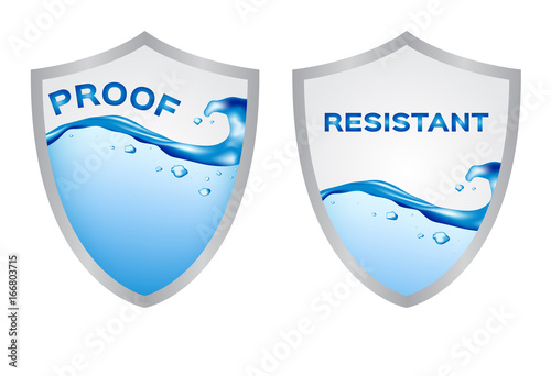 Water resistant and proof logo , icon vector . blue version