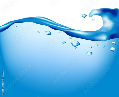 Water and aqua wave background with bubbles, vector illustration