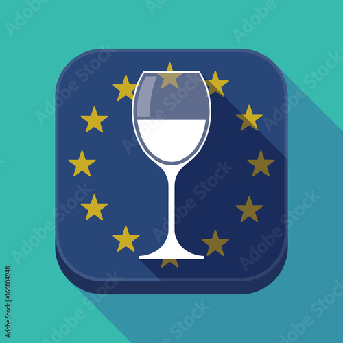 Long shadow EU square button with a cup of wine