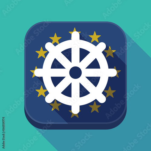 Long shadow EU square button with a dharma chakra sign