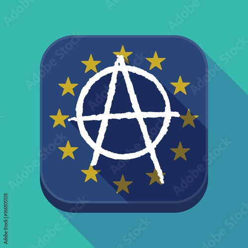 Long shadow EU square button with an anarchy sign