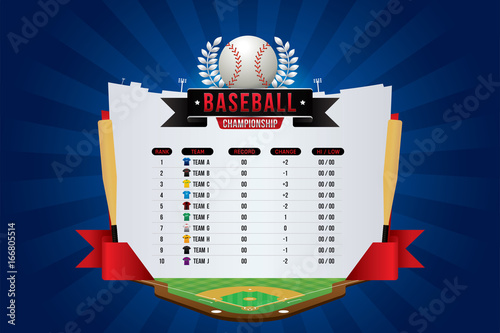 Vector of baseball game with team competition and scoreboard.