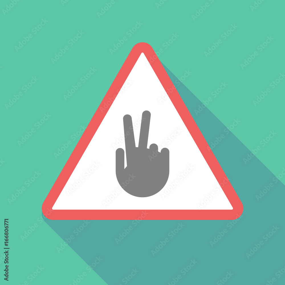 Long shadow warning signal with a victory hand Long shadow warning signal with a victory hand