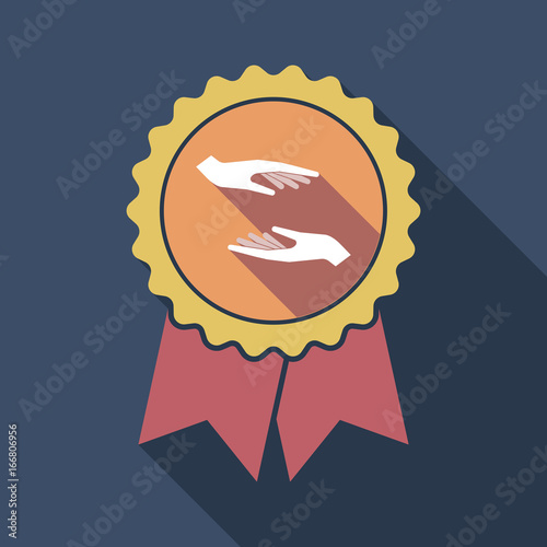 Long shadow badge with  two hands giving and receiving  or protecting