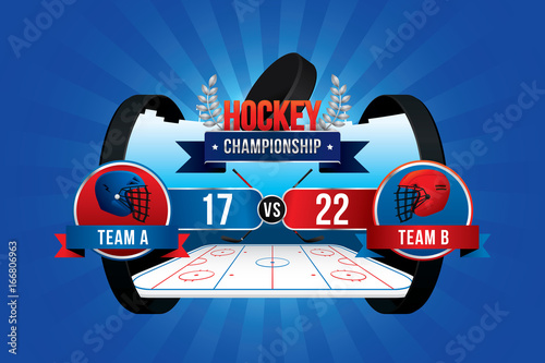 Vector of ice hockey championship with team competition and scoreboard.