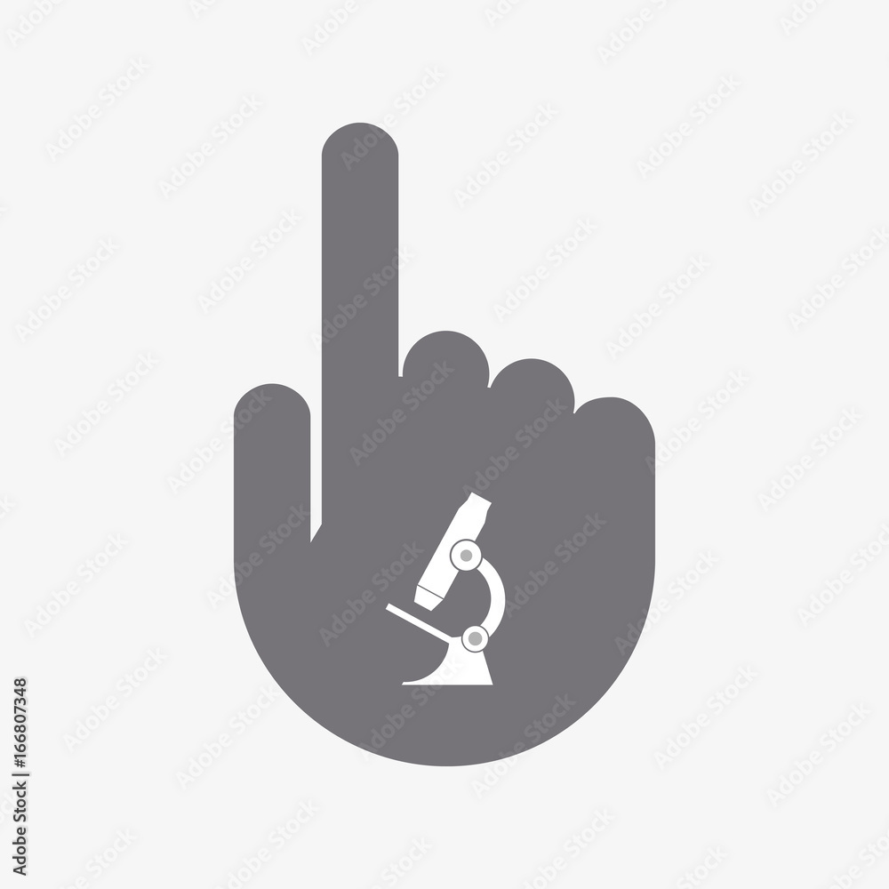 Isolated touching hand with a microscope icon Isolated touching hand with a microscope icon