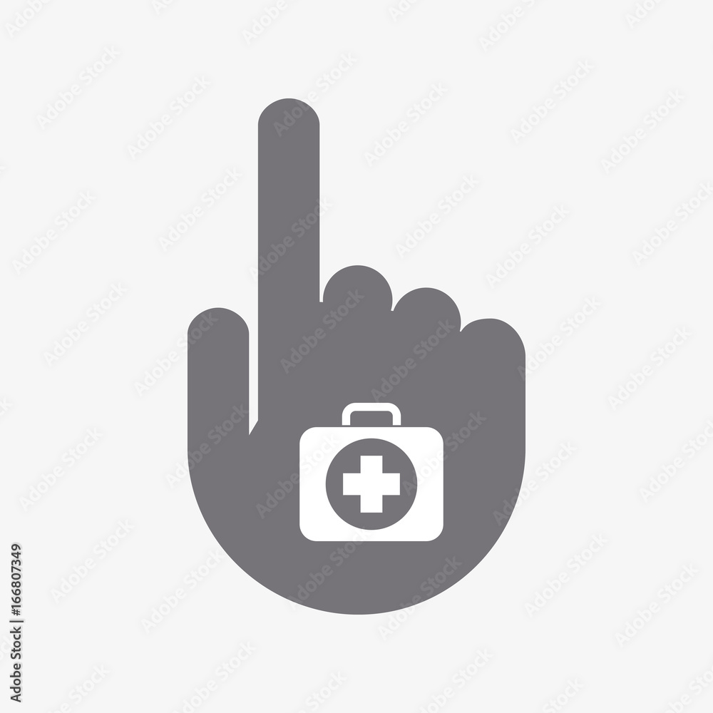 Isolated touching hand with a first aid kit icon Isolated touching hand with a first aid kit icon