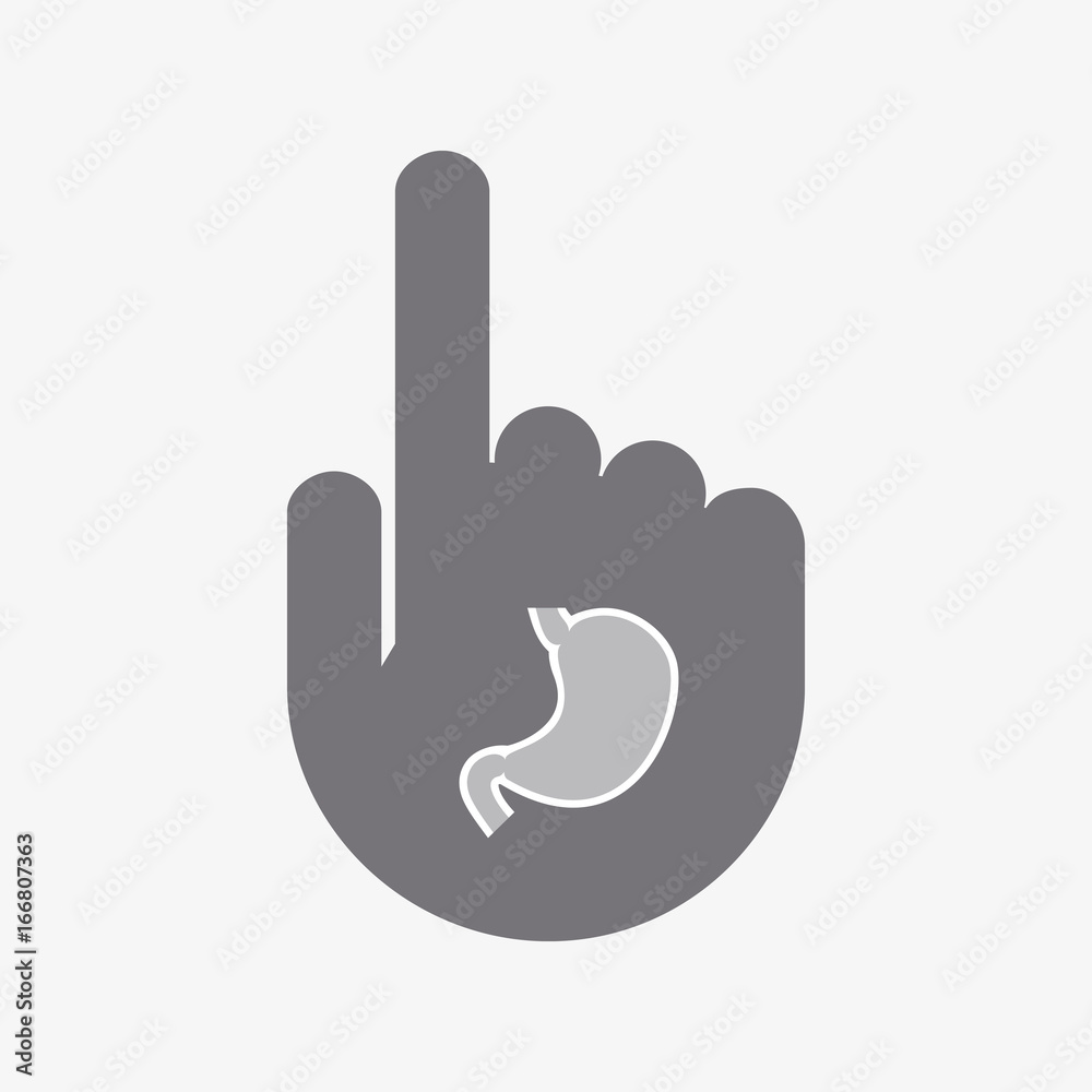Isolated touching hand with a healthy human stomach icon Isolated touching hand with a healthy human stomach icon