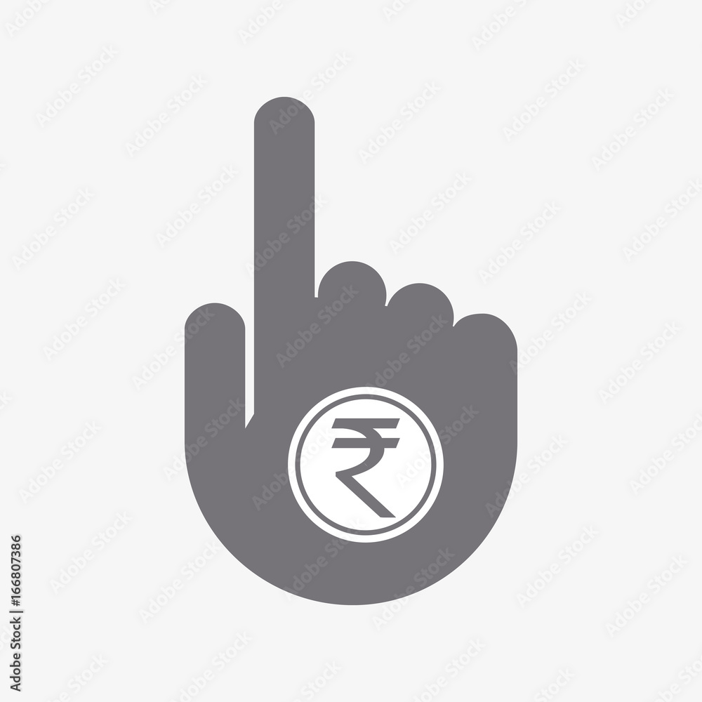 Isolated touching hand with a rupee coin icon Isolated touching hand with a rupee coin icon