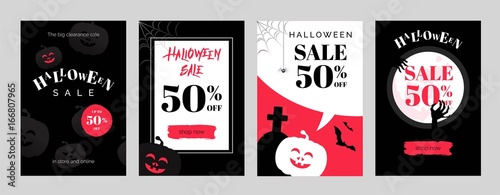 Halloween sale cards.  Vector illustrations for website and mobile website social media banners, posters, email and newsletter designs, ads, promotional material.