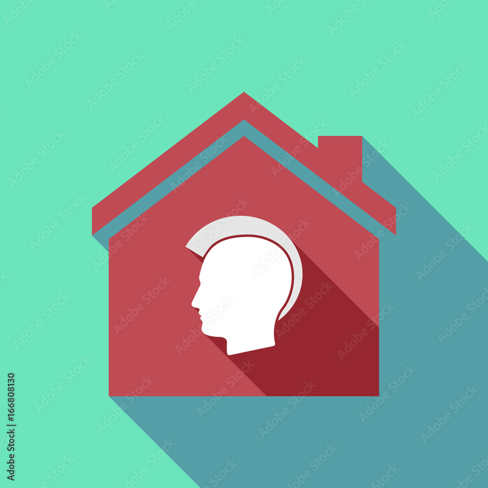 Long shadow house with a male punk head silhouette Long shadow house with a male punk head silhouette