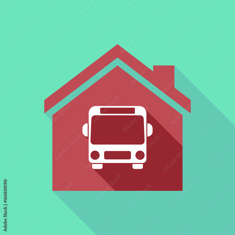 Long shadow house with a bus icon Long shadow house with a bus icon