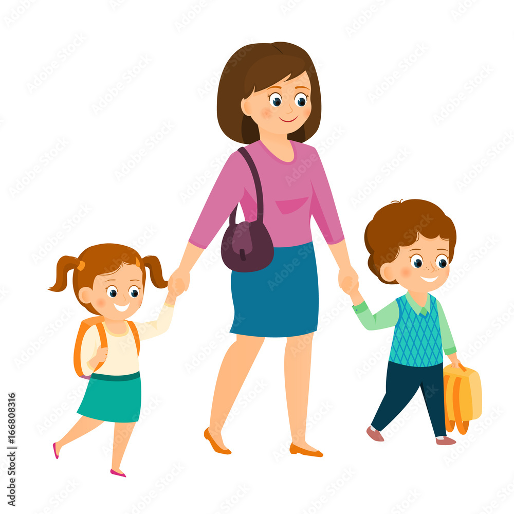 Mother with school children. Mother with school children.