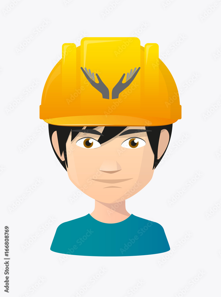 Worker avatar with two hands offering Worker avatar with two hands offering