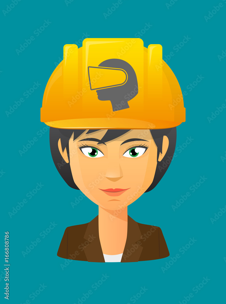 Worker avatar with   a female head wearing a virtual reality headset