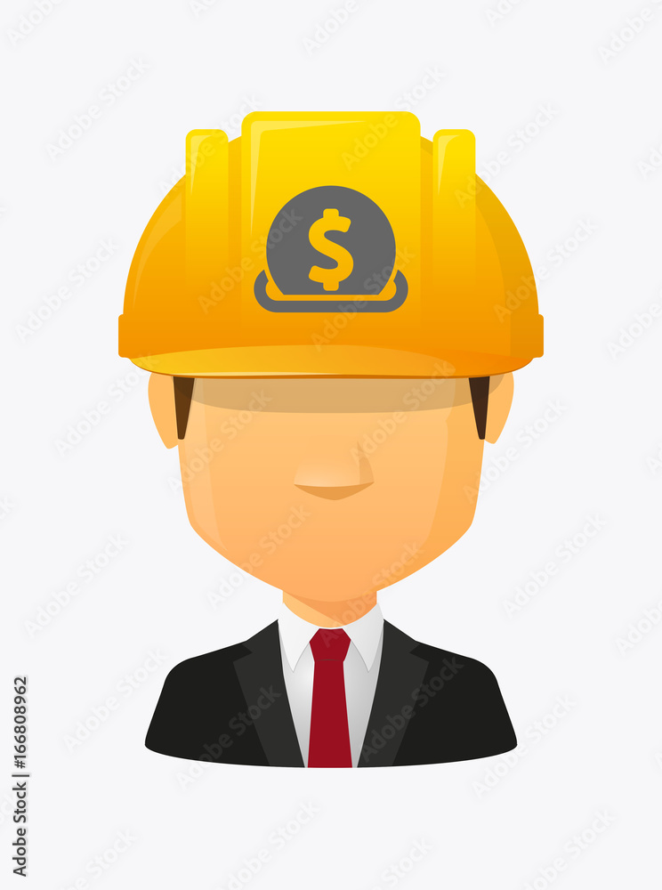 Worker avatar with a dollar coin entering in a moneybox Worker avatar with a dollar coin entering in a moneybox