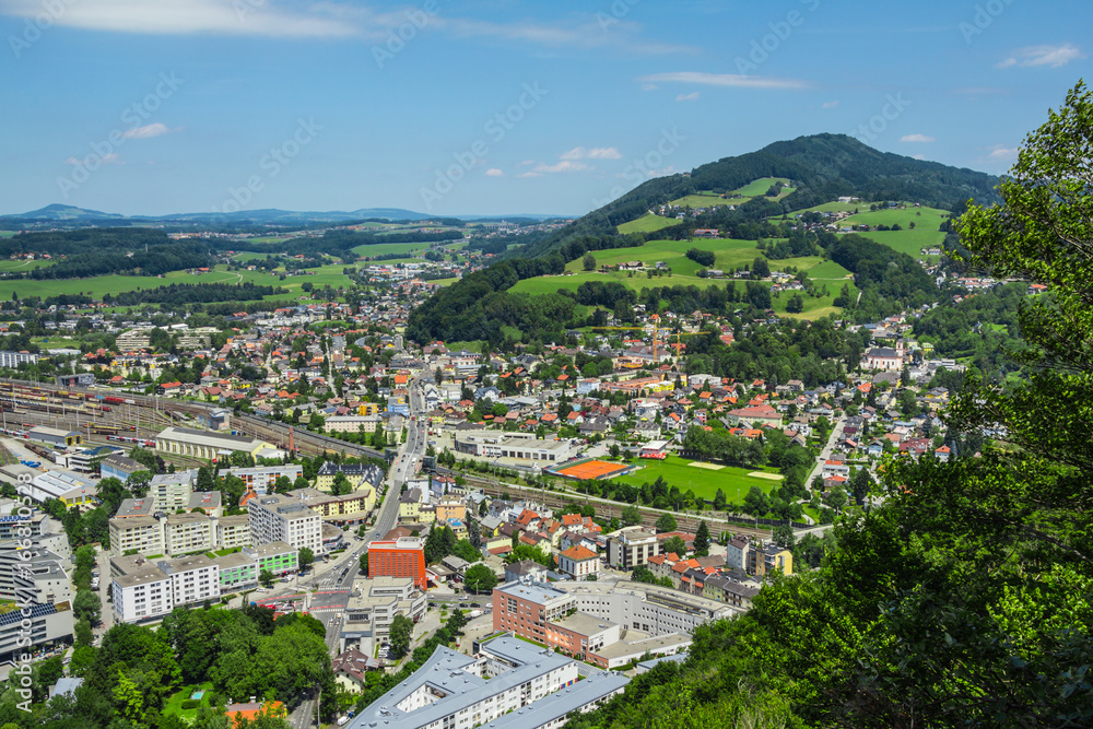 Top view of Salzburg, a famous tourist city in Austria