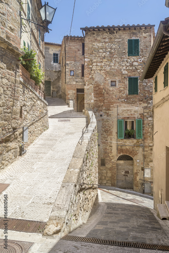 Narrow alleys in the historic center of Cetona, Siena, Italy, on a sunny day