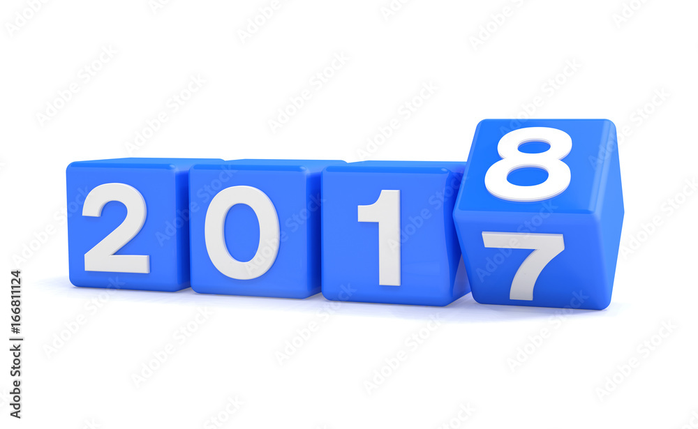 3d render - new year 2018 concept - cubes - blue 3d render - new year 2018 concept - cubes - blue