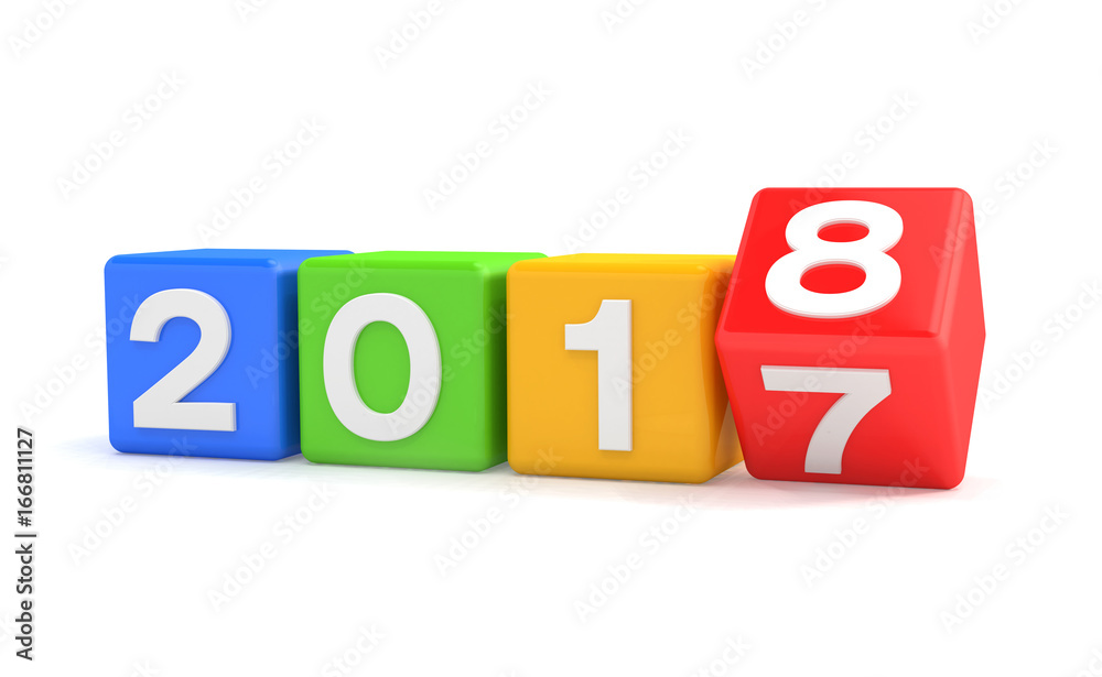 3d render - new year 2018 concept - cubes - colorful 3d render - new year 2018 concept - cubes - colorful