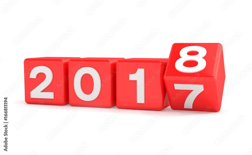 3d render - new year 2018 concept - cubes - red 3d render - new year 2018 concept - cubes - red
