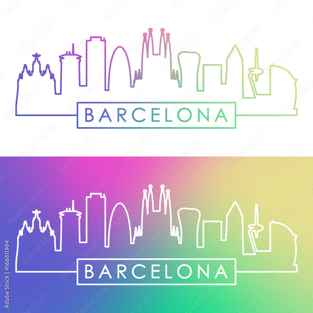 Barcelona skyline. Colorful linear style. Editable vector file.