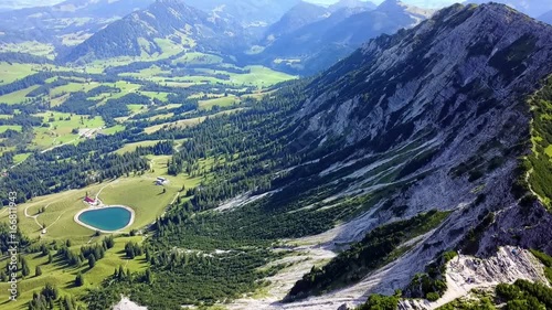 Oberjoch Salewa via ferrata is flown over and the summit is filmed as well as in an all-round view the village in the valley Bad Hindelang photo